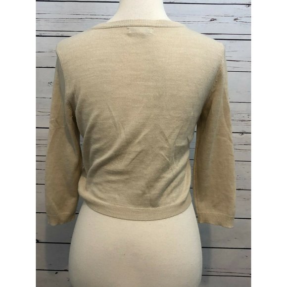 New‎ York and company Small crop 3/4 sleeve sweater Ruffle Front Beige Shrug - Picture 2 of 6